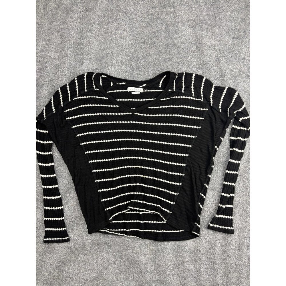 Velvet By Graham & Spencer Sweater Womens Small Black Stripe V Neck Dolman Knit